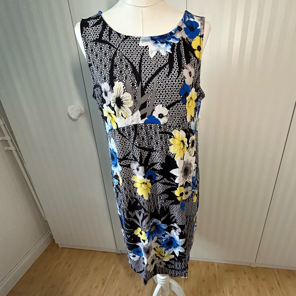 JM Collection petite black blue yellow white comfy sleeveless dress Size XL